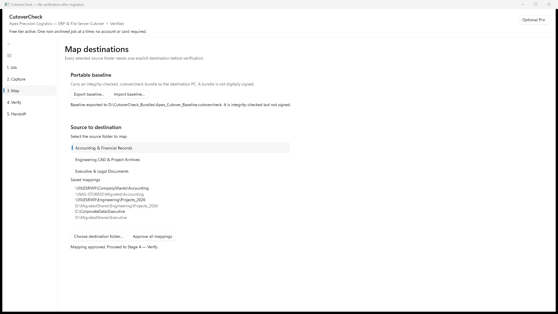 Reviewed cutovercheck screen showing Approve all mappings
