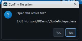 FilePerch Confirm file action prompt for a synthetic-folder copy of Windows Notepad, with No focused.