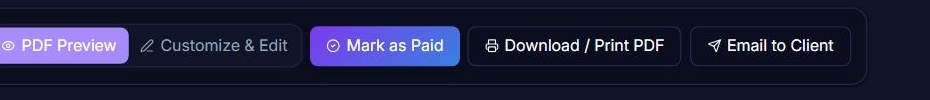 Current ContractorDesk sample draft invoice action bar with Mark as Paid; customer and invoice details excluded.