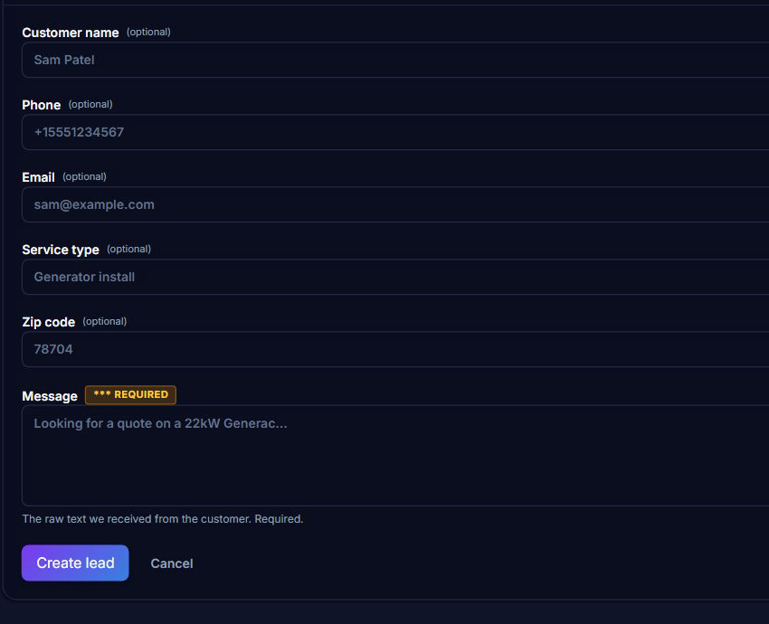 Line screen: Create lead