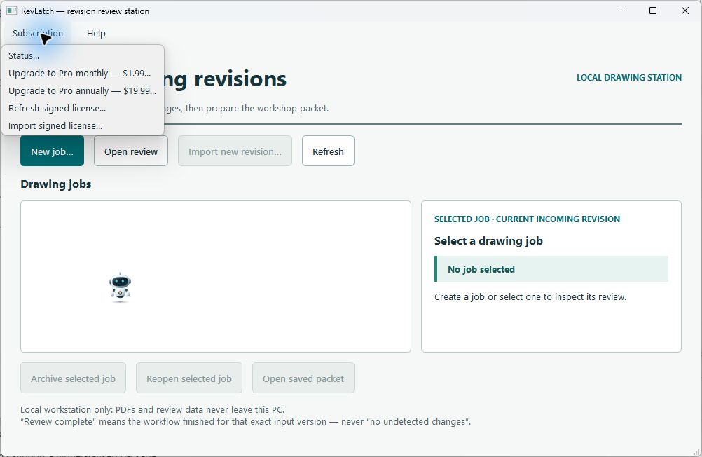 Reviewed revlatch screen showing Upgrade to Pro monthly — $1.99…