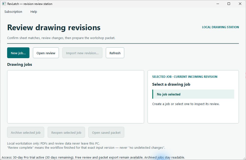 Reviewed revlatch screen showing New job…