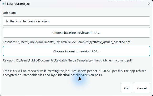 Reviewed revlatch screen showing Choose baseline (reviewed) PDF…