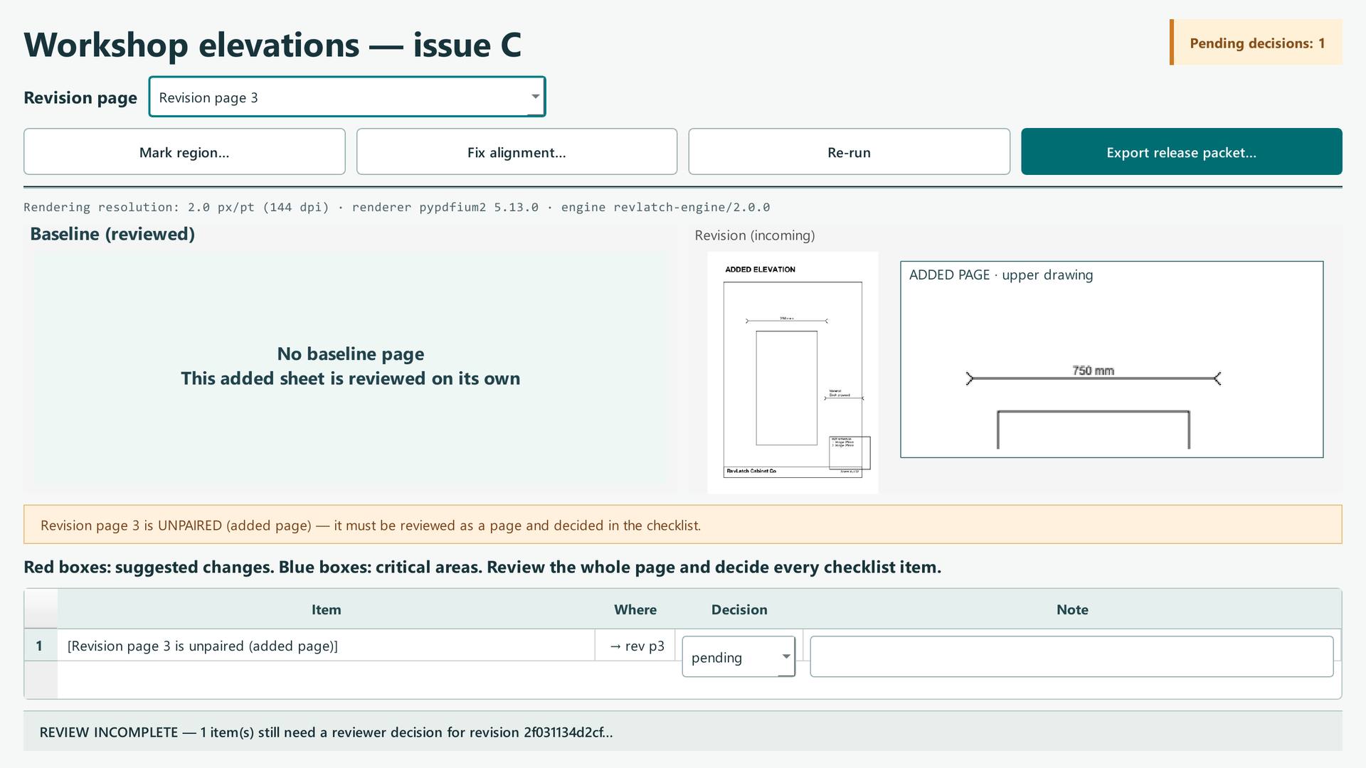 Reviewed revlatch screen showing Decision