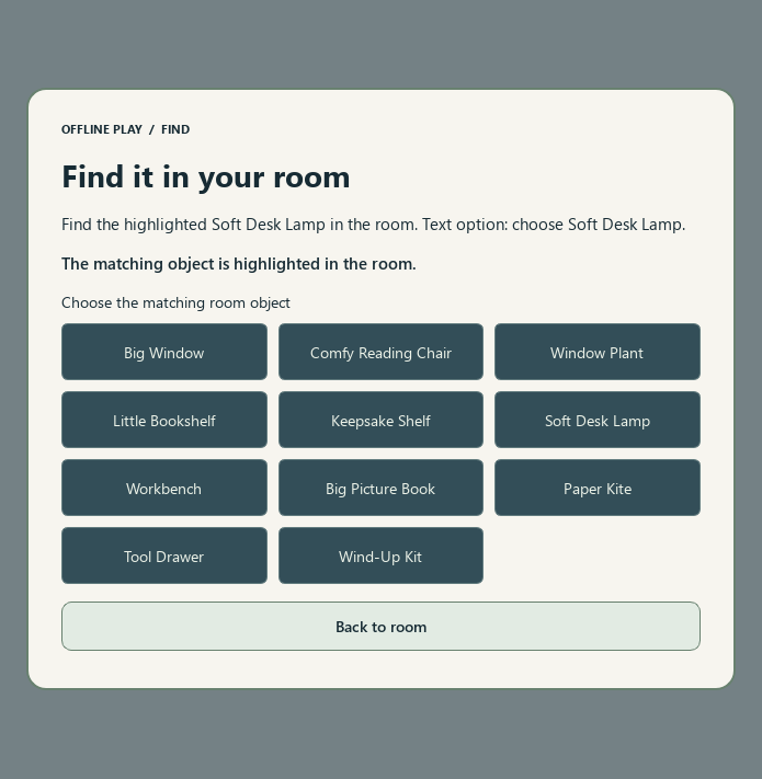 Reviewed wittlet screen showing Back to room