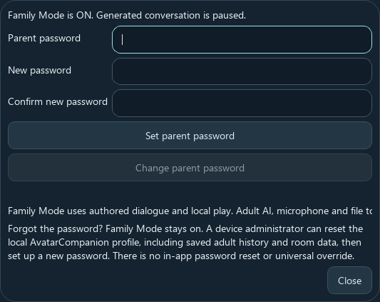 Reviewed wittlet screen showing Set parent password