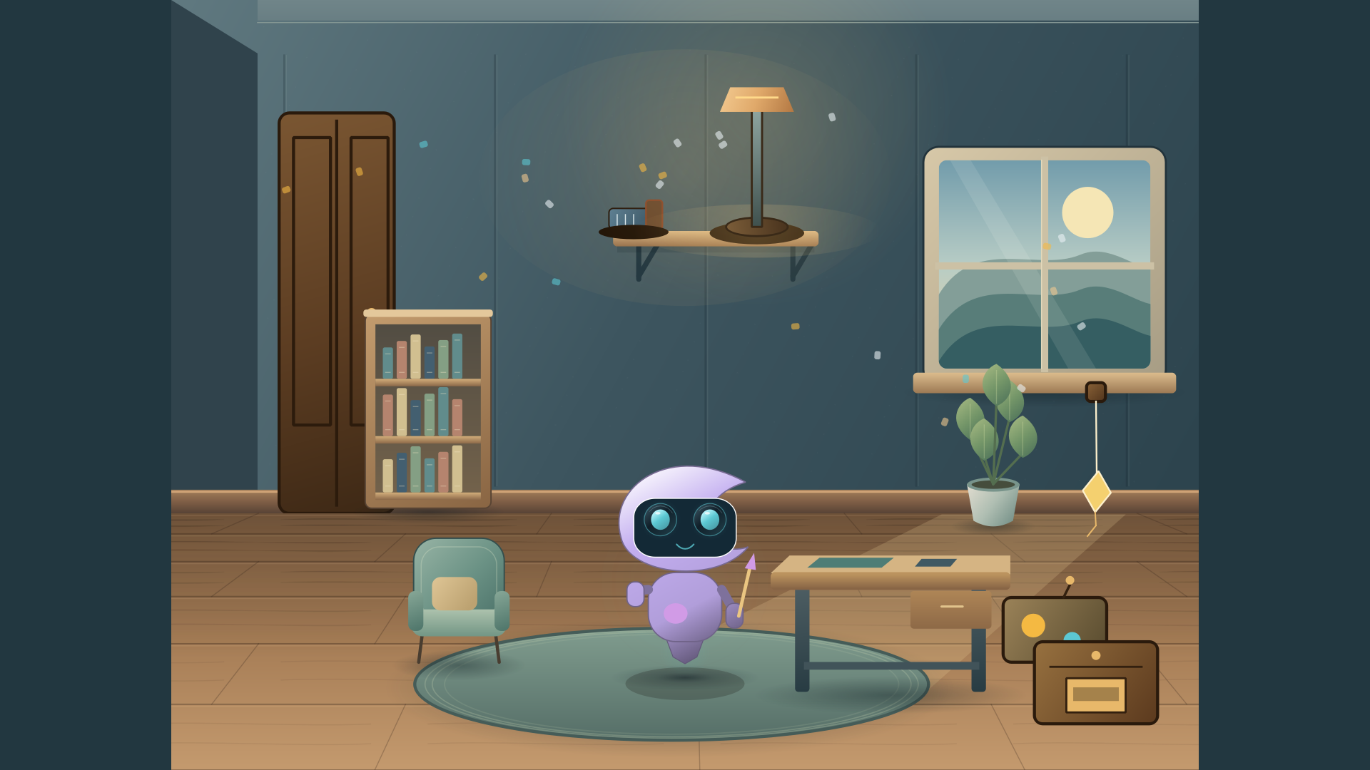 Lyra in a furnished room
